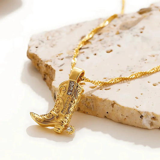 Rhinestone Country Boot Necklace