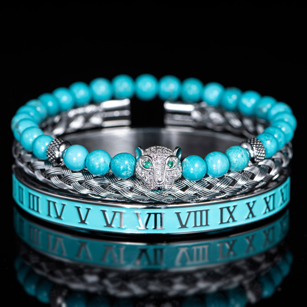 Roman Panther Triple Stack Bracelet Set