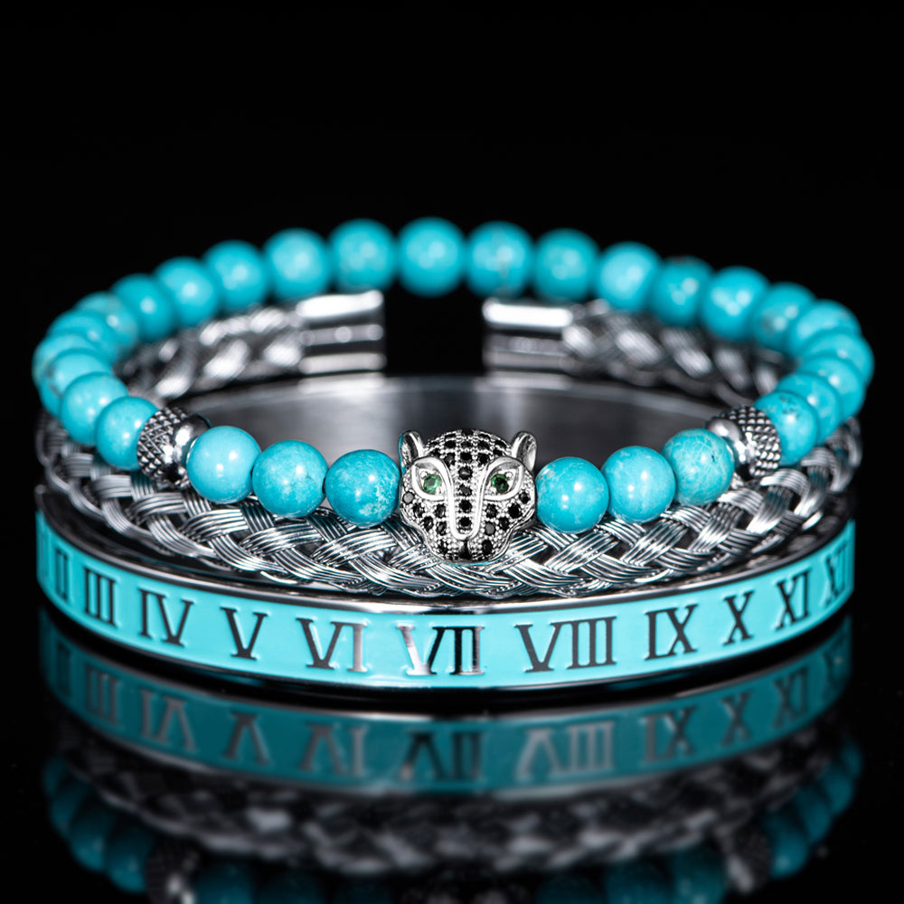Roman Panther Triple Stack Bracelet Set