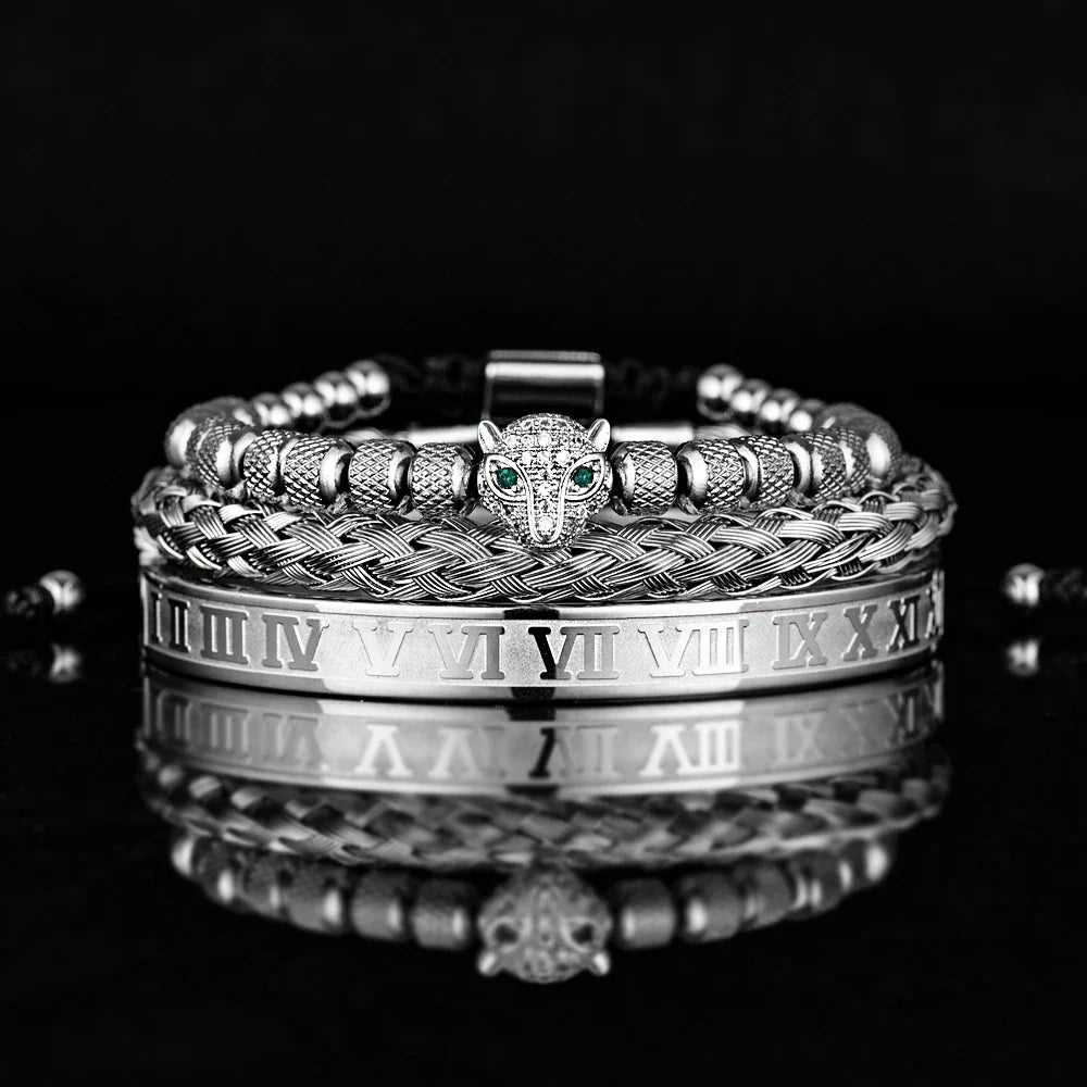 Roman Panther Triple Stack Bracelet Set