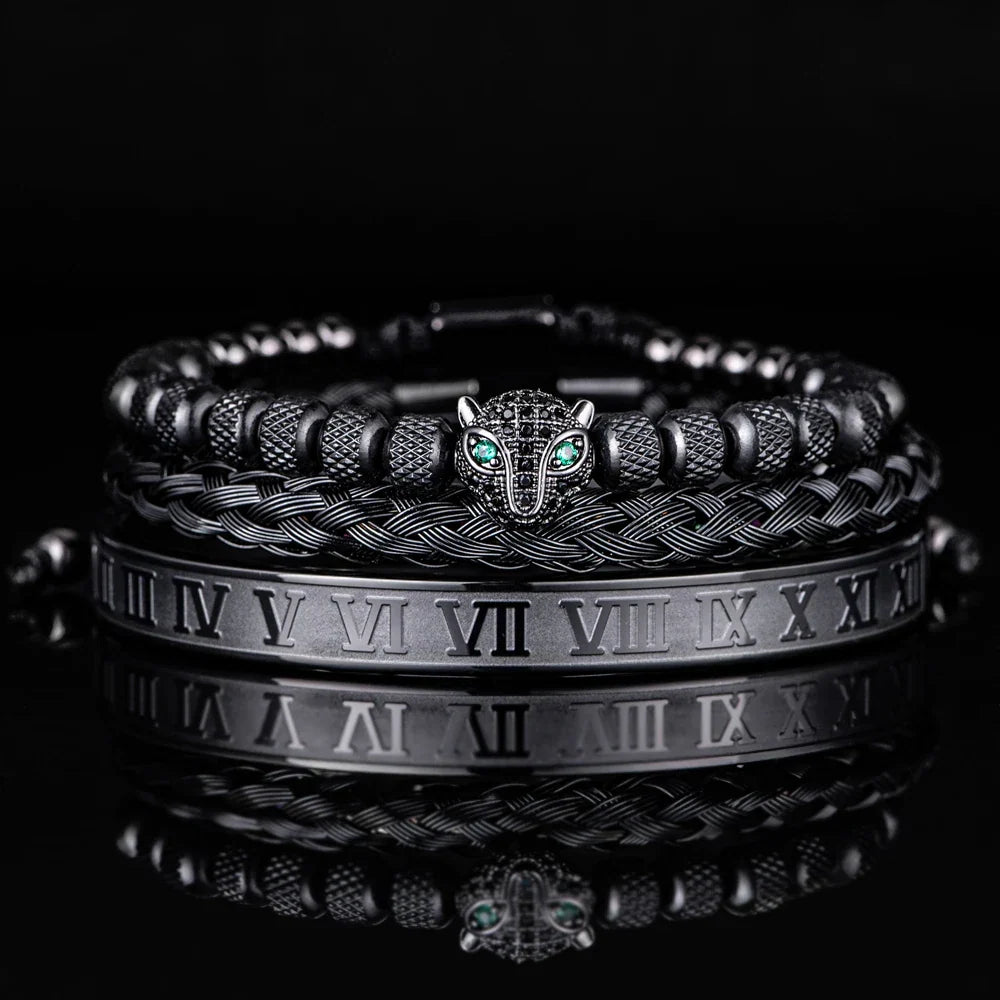 Roman Panther Triple Stack Bracelet Set