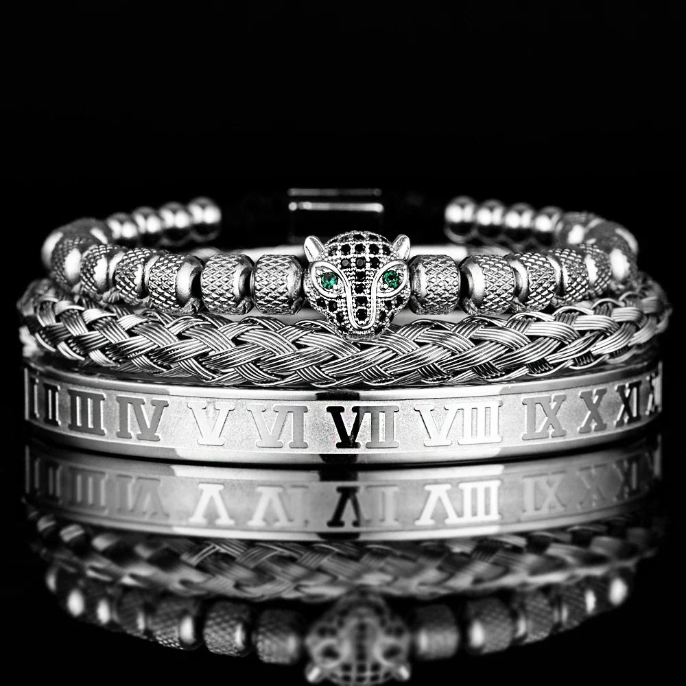 Roman Panther Triple Stack Bracelet Set