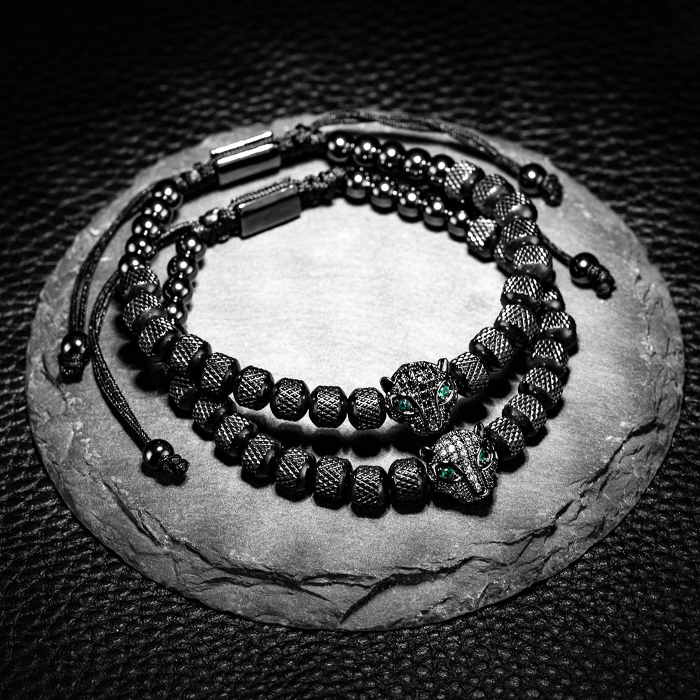 Roman Panther Triple Stack Bracelet Set