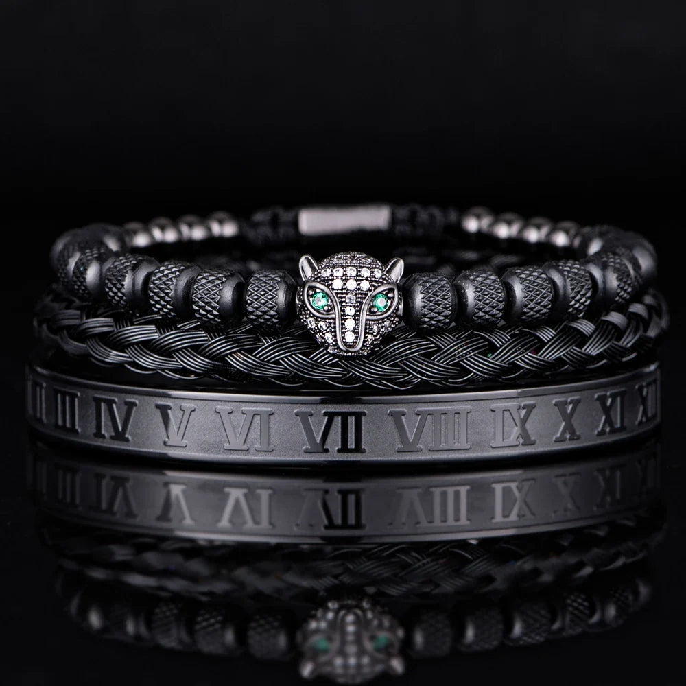 Roman Panther Triple Stack Bracelet Set