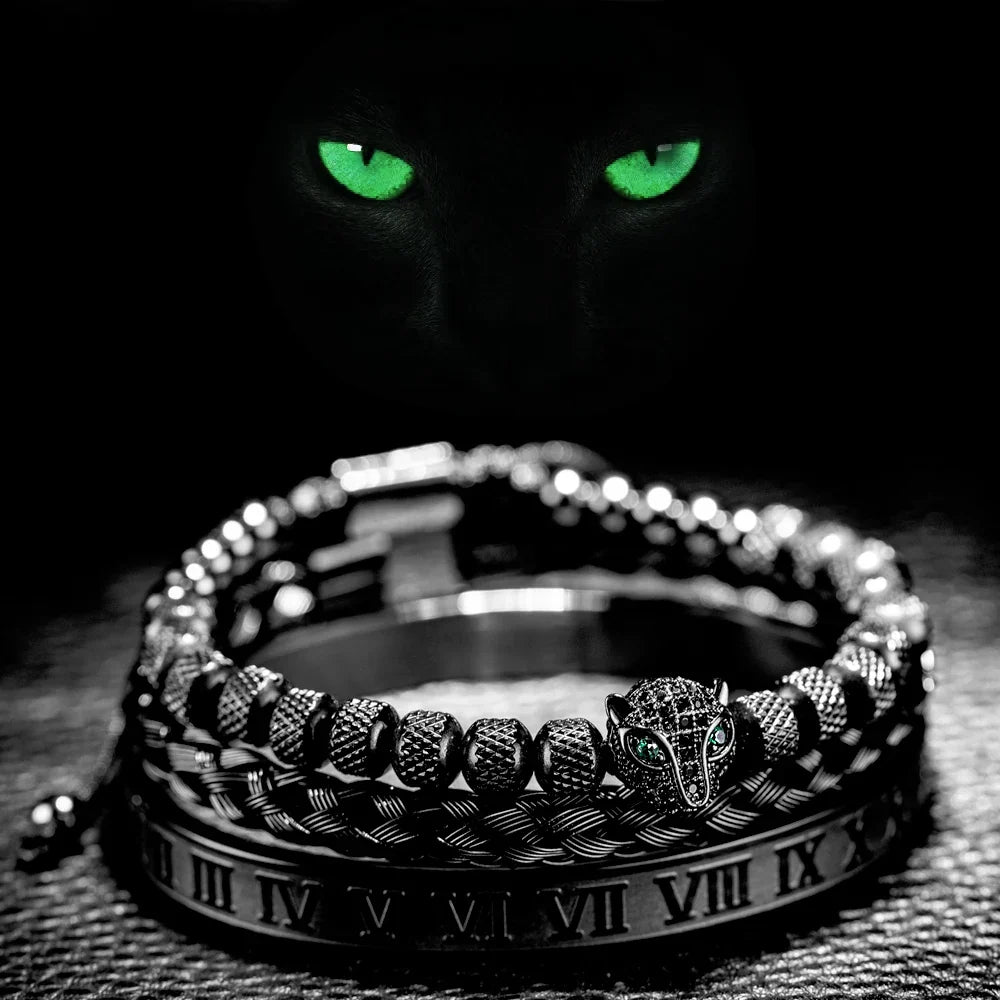 Roman Panther Triple Stack Bracelet Set