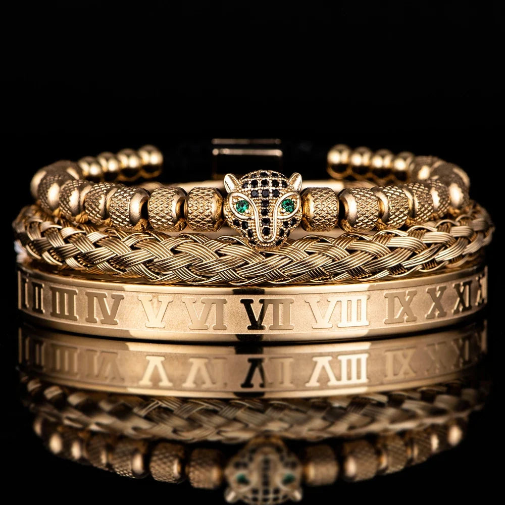 Roman Panther Triple Stack Bracelet Set