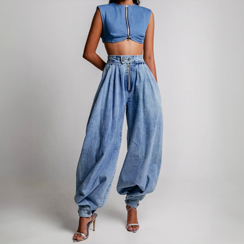 High Waist Denim Balloon Jeans