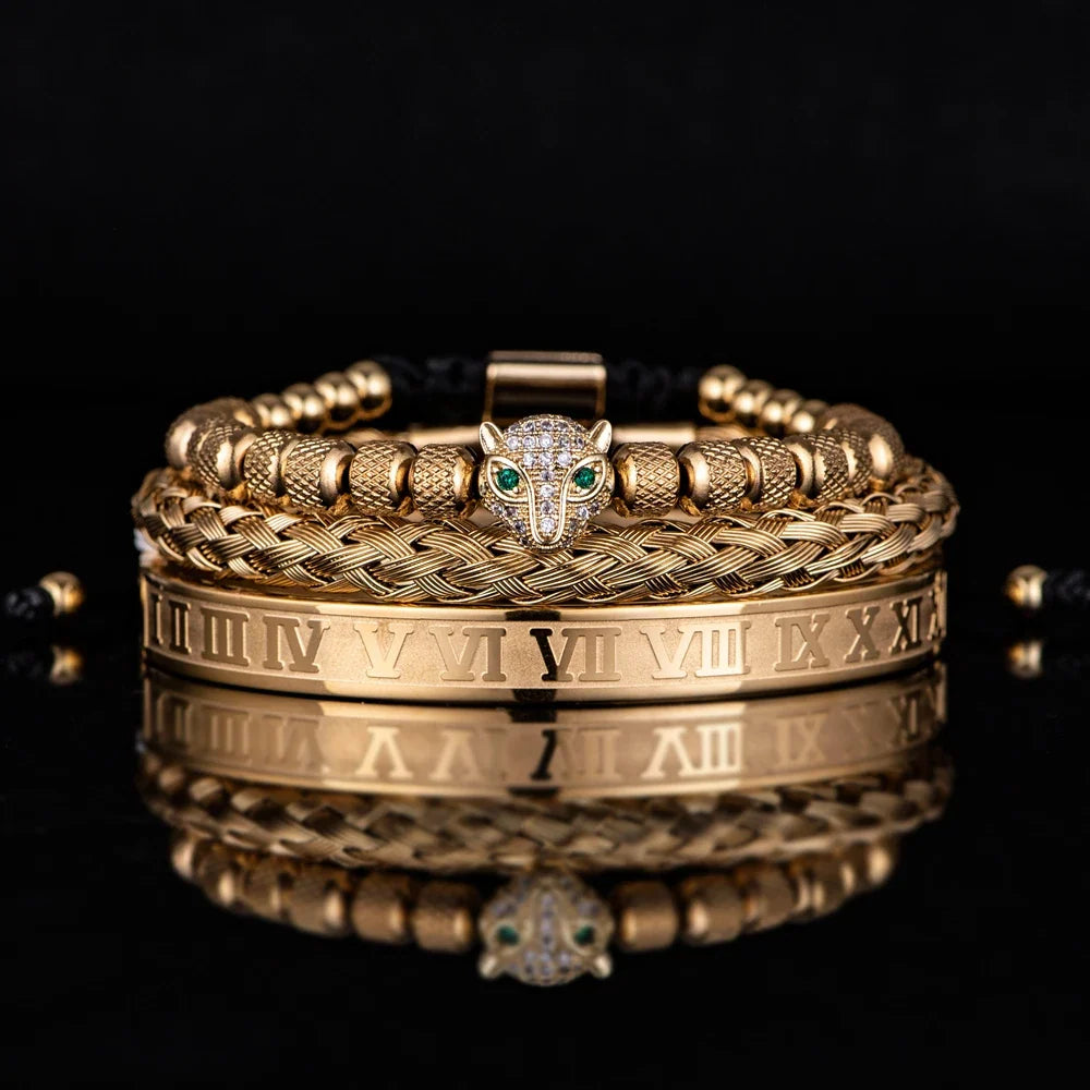 Roman Panther Triple Stack Bracelet Set