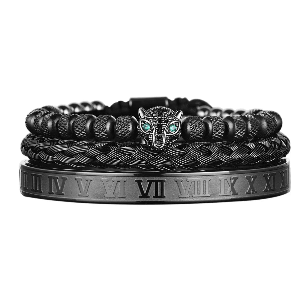 Roman Panther Triple Stack Bracelet Set