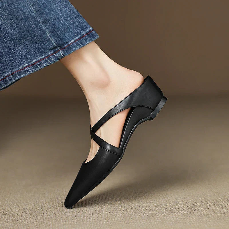 Margot Cross-Strap Leather Mule