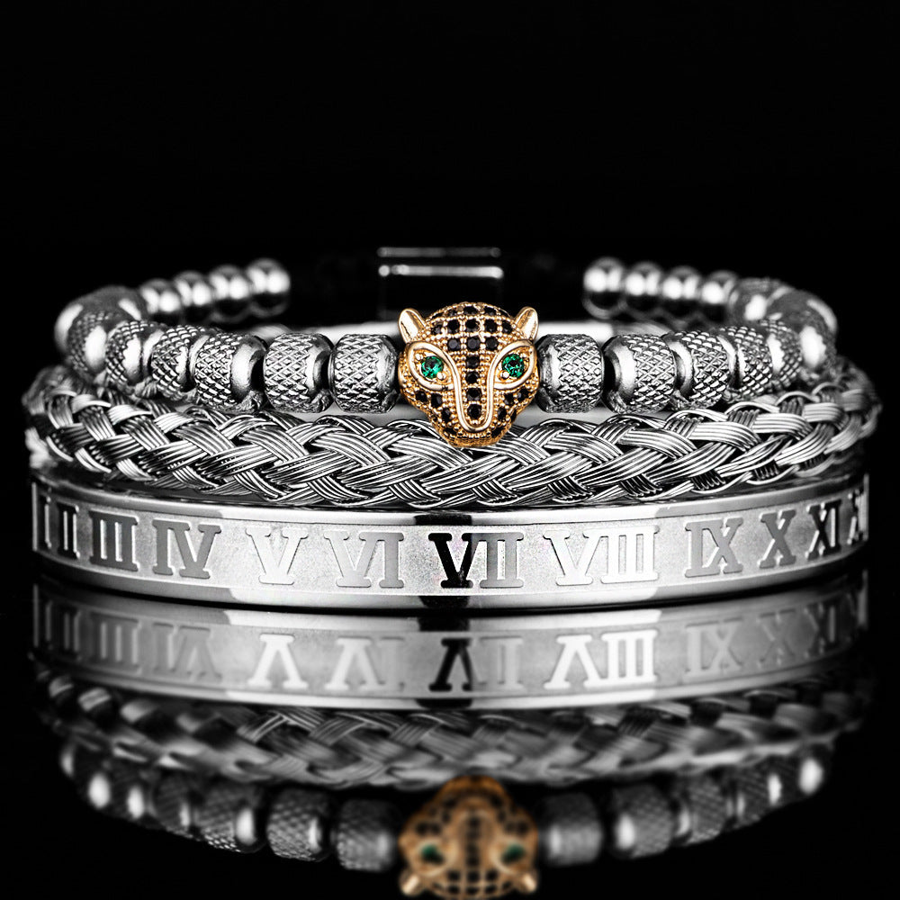 Roman Panther Triple Stack Bracelet Set