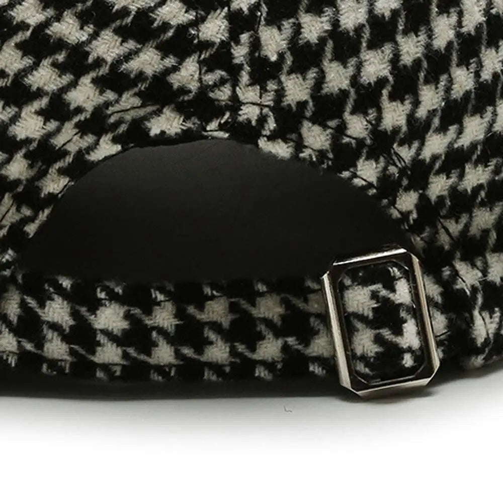 Classic Houndstooth Leather Cap